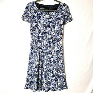 Jones New York Spring Dress Womens Sz 4  Cap Sleeves Blue & Yellow Floral Print